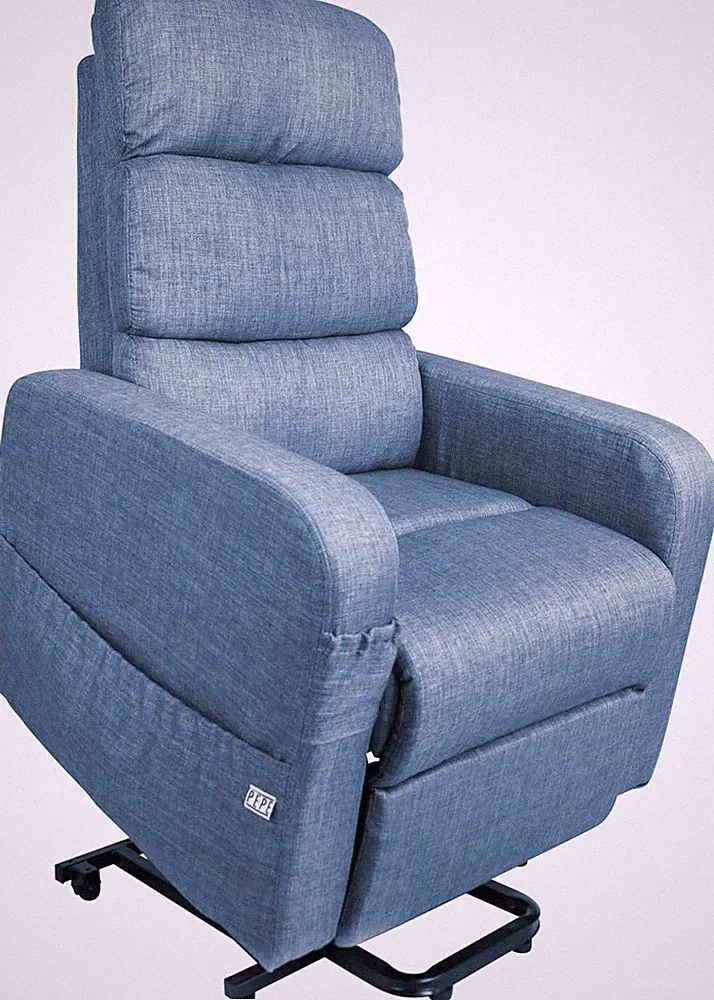 Blue Power Lift Recliner Chair for Elderly with Remote Control - Linen Fabric