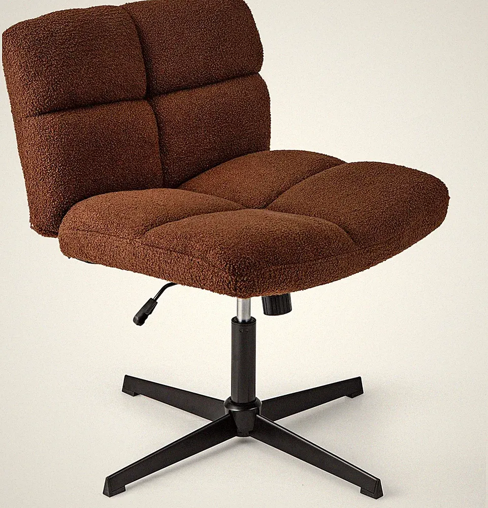 Brown Criss Cross Armless Office Chair, Height Adjustable, Faux Lamb Swivel