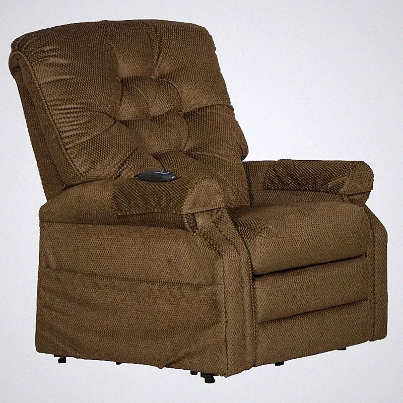 Catnapper Alger Power Lift Assist Lay Flat Recliner in Brown Polyester Fabric