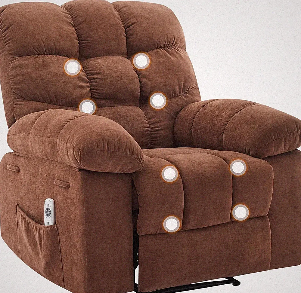 Comfortable Ergonomic Recliner Chair with Massage, Heat & Rocker - Brown