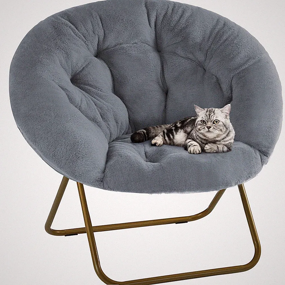 Comfy Saucer Chairs Cozy Faux Fur Soft Lounge Cute Folding Bedroom Living Roo...