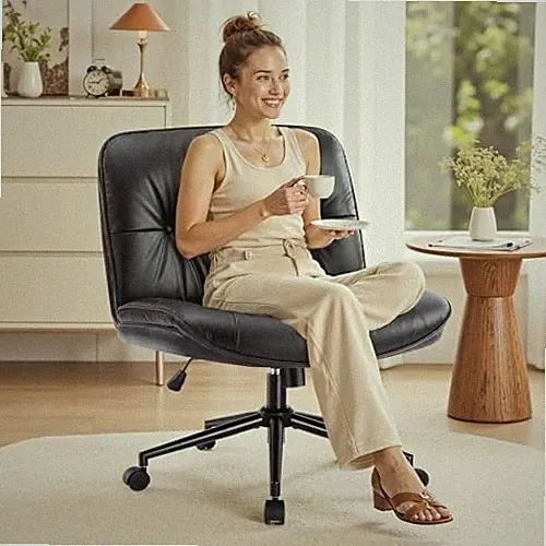 Criss Cross Chair with Wheels Armless Wide Cross Legged Black With Wheels