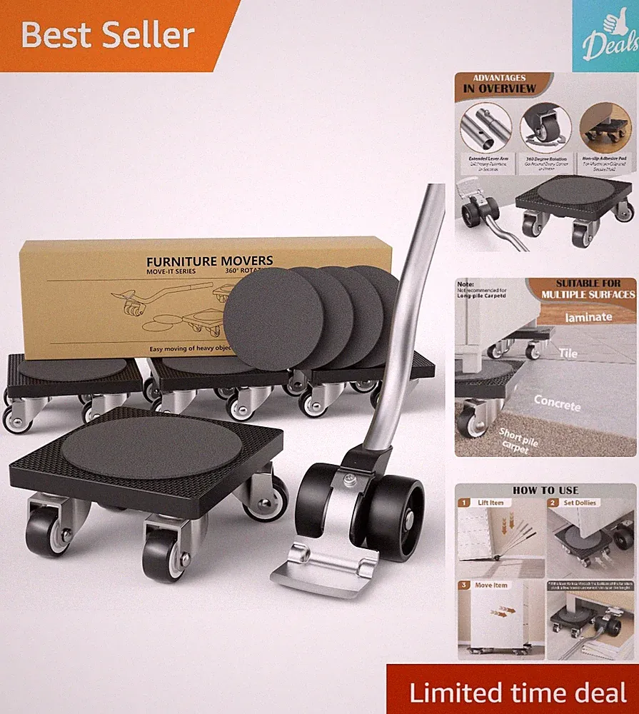 Effortless Heavy Furniture Transport with 16-Wheel Dolly & Lifter Tool Set