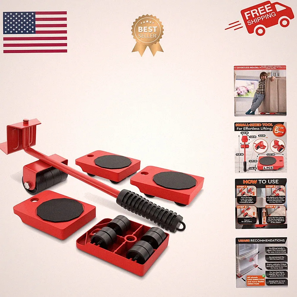 Furniture Lifter Tool & Furniture Moving Sliders Set 360° Rotating Wheels Up...