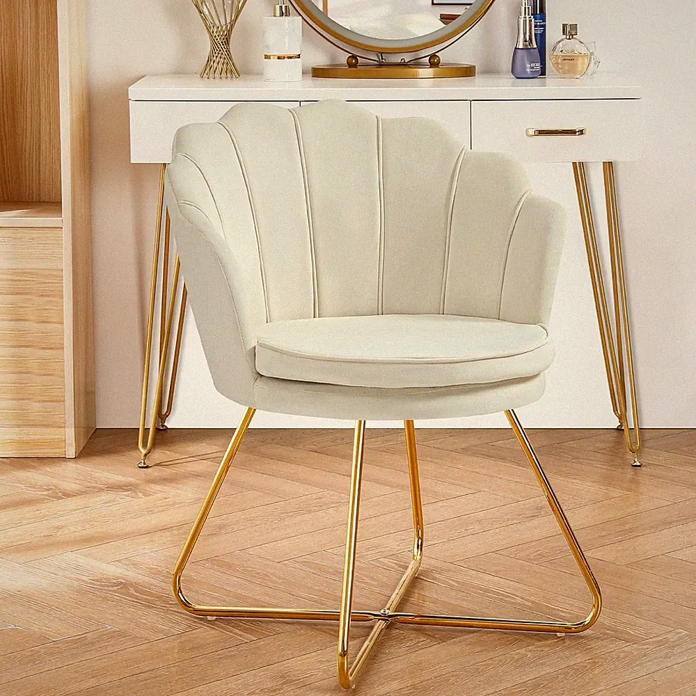 Khaki Velvet Accent Chair - Stylish Makeup & Lounge Chair for Home & Office