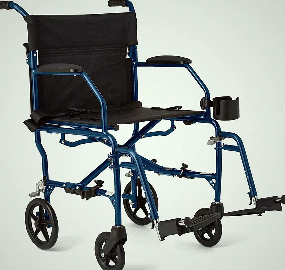 Medline Ultra Lightweight Foldable Transport Wheelchair 19in Seat Adults Blue