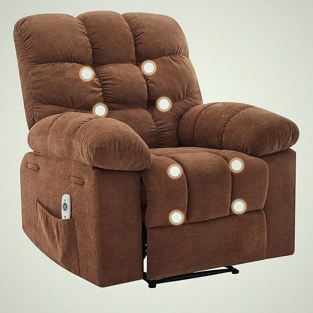 Oversized Recliner Rocking Chair - Wide Overstuffed Recliner with Massage & H...