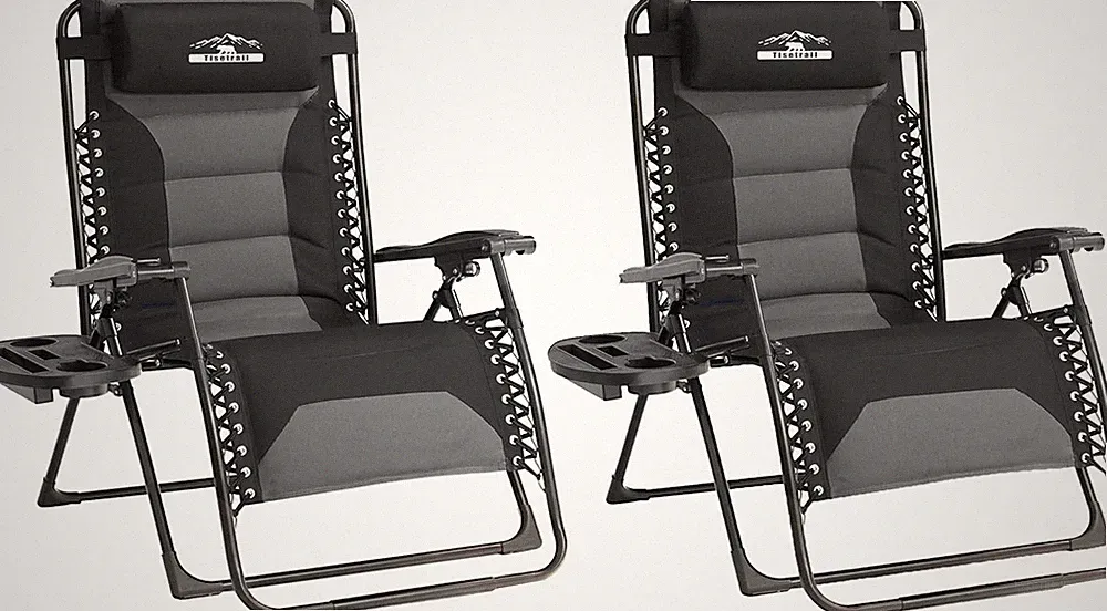 Oversized Zero Gravity Lounge Chairs - Set of 2 with Pillow & Cup Holder