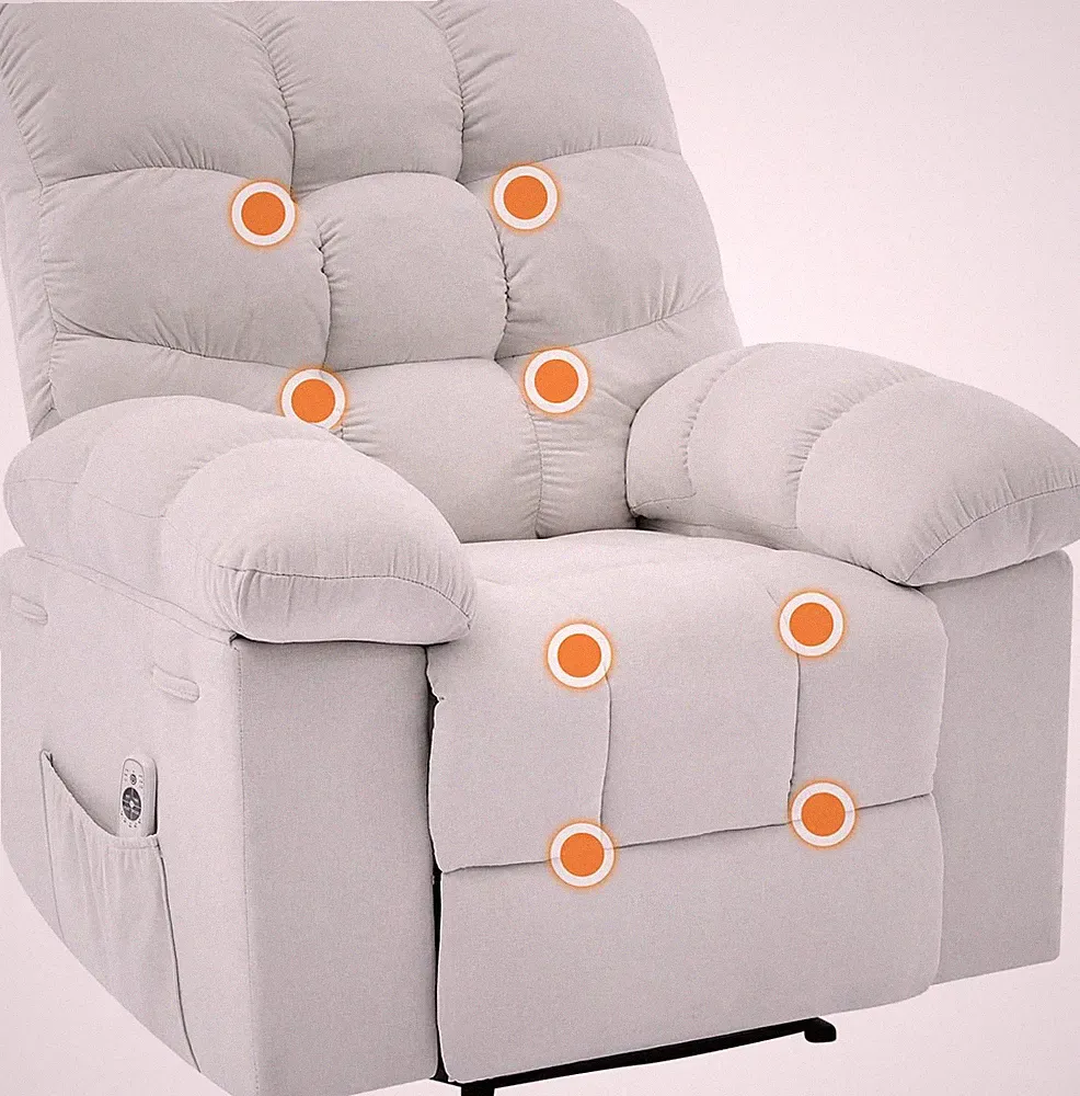Overstuffed Ergonomic Recliner Chair with Massage, Heat & Rocker - Beige