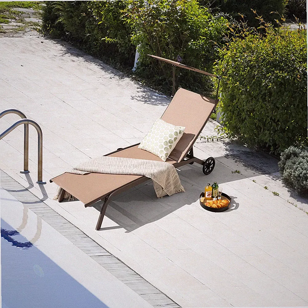 Patio Chaise Lounge Chair Outdoor Recliner with Wheels & Adjustable Canopy