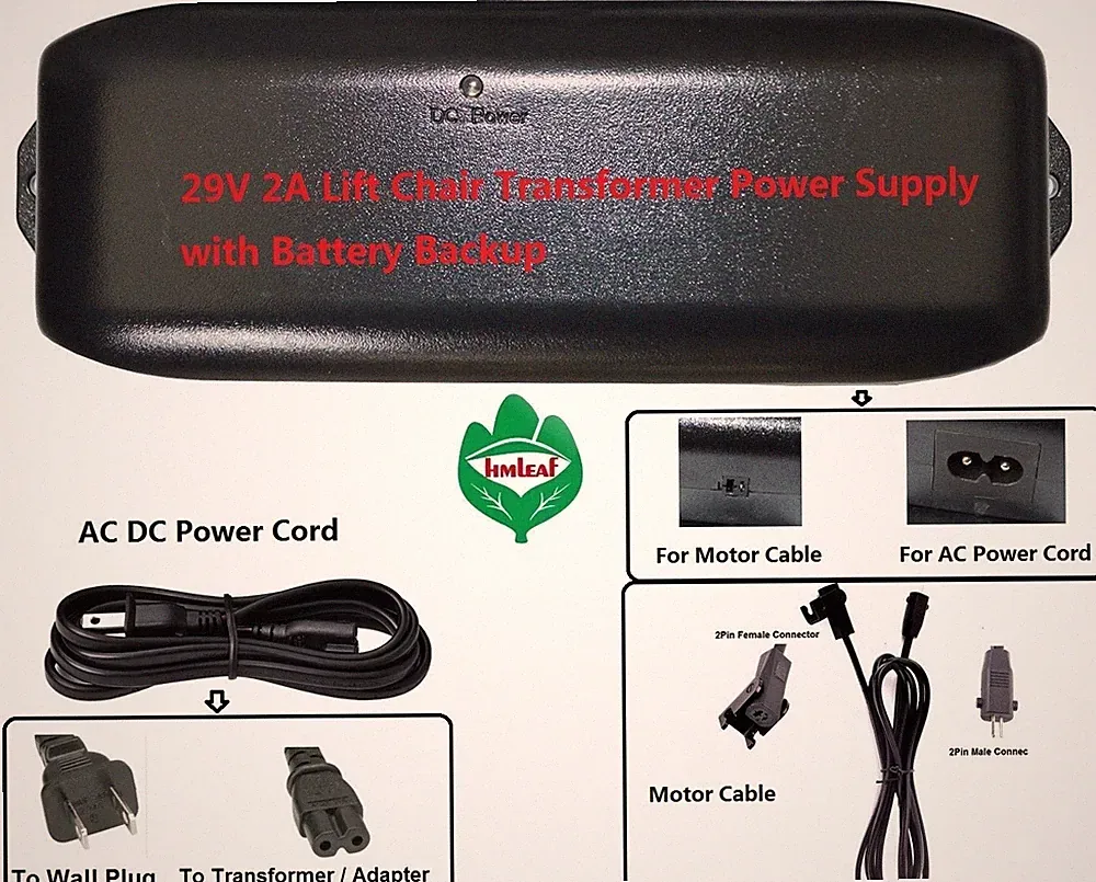 Power Recliner Transformer Charger or Okin Limoss Lift Chair adapter withCables