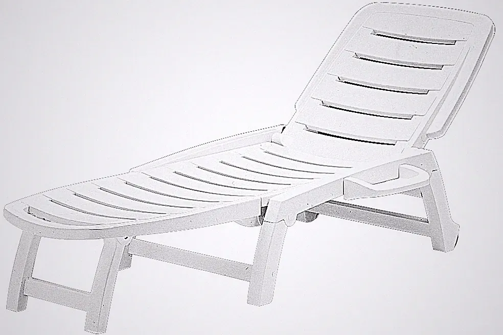 Rolling, Folding, Three Position Reclining Patio Sun Chair, Deck, Lounger White