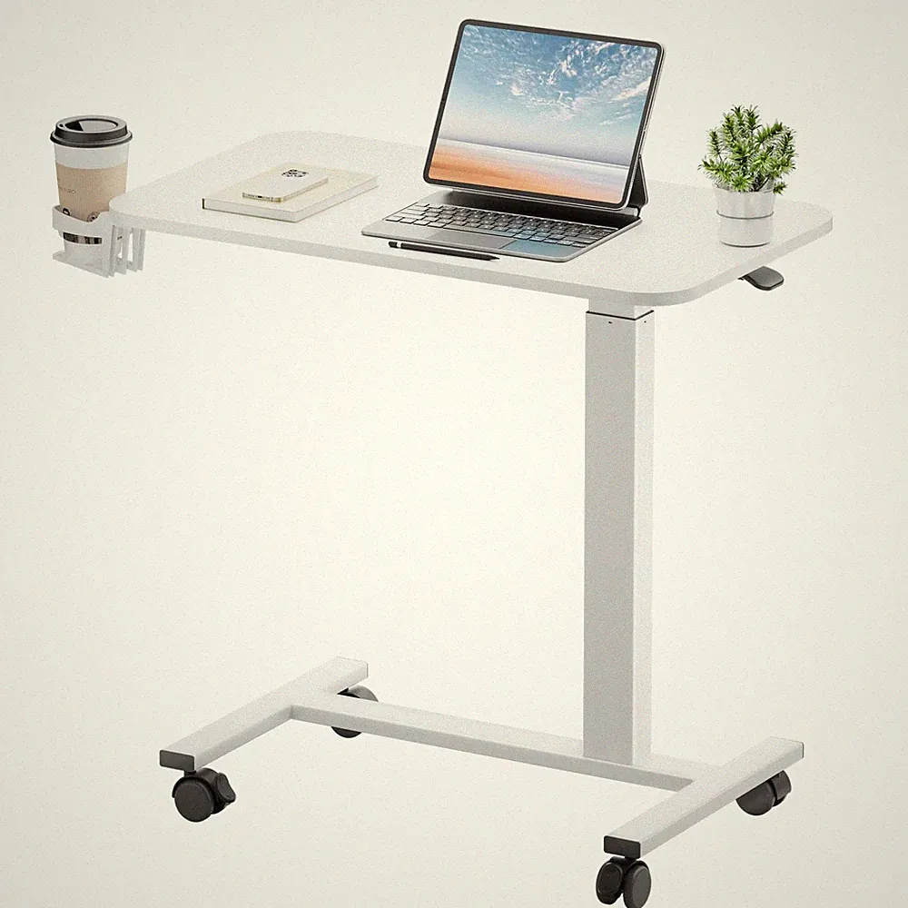 Small Standing Desk with Lockable Wheels, Pneumatic Mobile Rolling Laptop Des...