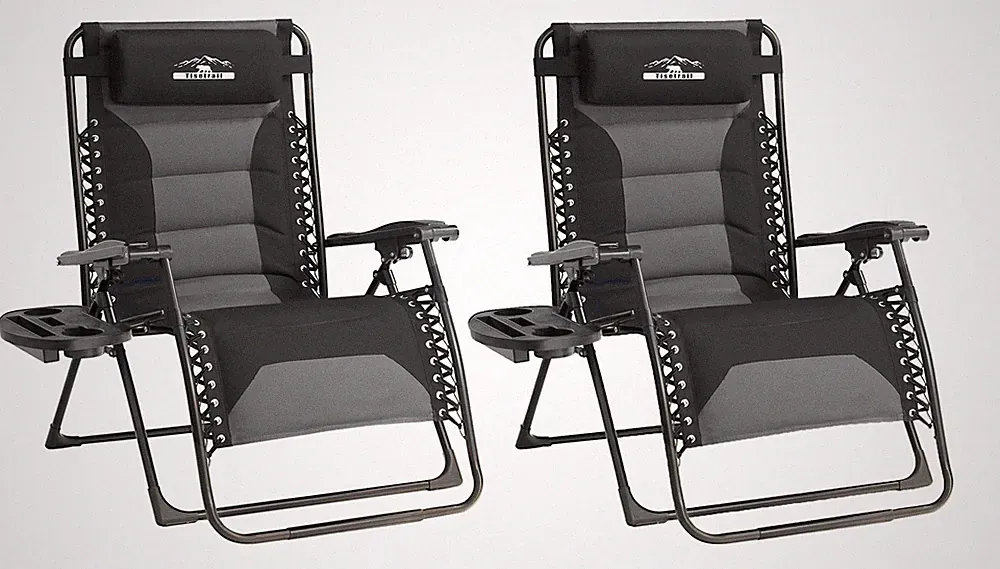 Zero Gravity Lounge Chairs - Set of 2 Oversized Reclining Patio Chairs with A...